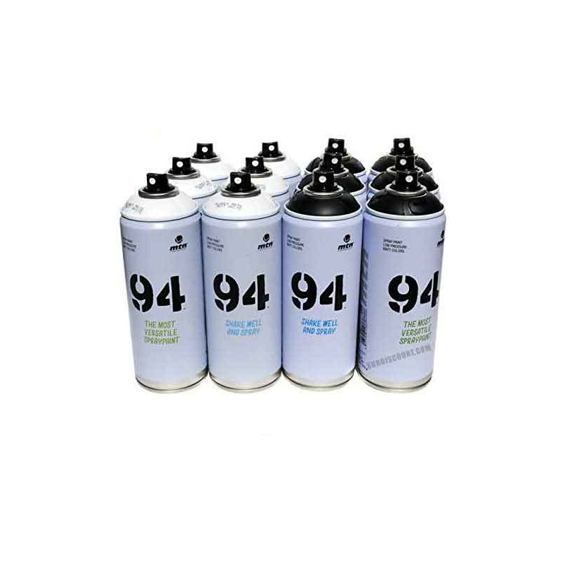 Lot 12 Bombes De Peinture Mtn 94 Noir Et Blanc pas cher