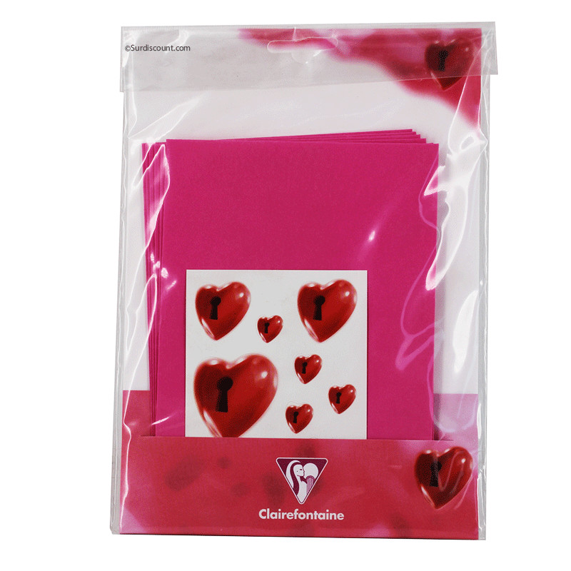 photo-Enveloppes - 114x162mm - Rose - Inclus gommettes cœur - Courrier - Clairefontaine