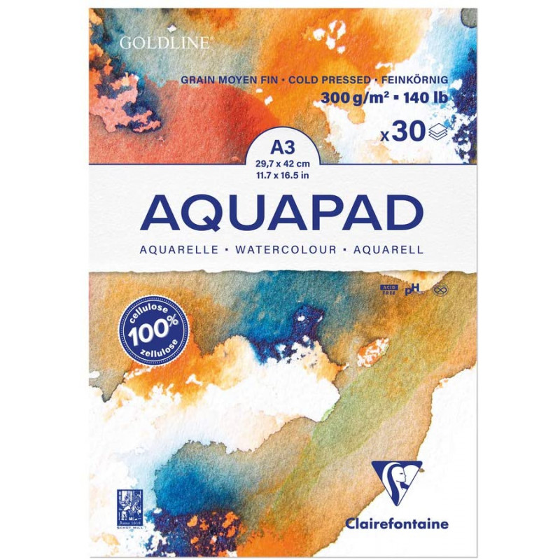 Bloc De Papier Dessin Moyen Fin 30F - A3 29,7X42Cm - Goldline Aqua - Clairefontaine pas cher