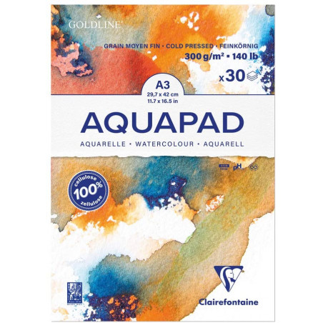 Bloc De Papier Dessin Moyen Fin 30F - A3 29,7X42Cm - Goldline Aqua - Clairefontaine pas cher