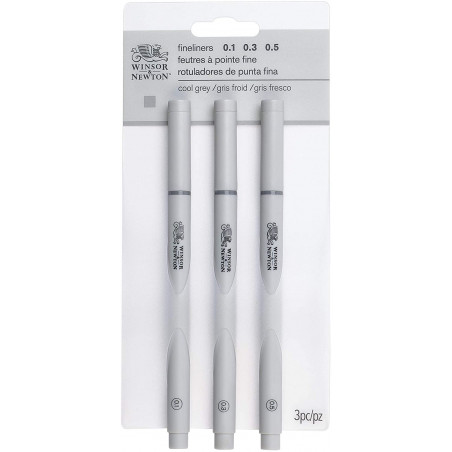 Set 3 Feutre À Pointe Fine - Pointe Gris - Winsor & Newton pas cher