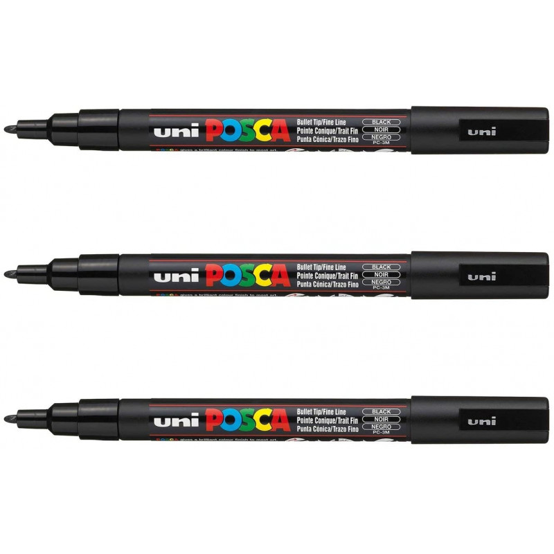 SET DE 3 MARQUEURS POINTE FINE PC3M NOIR POSCA pas cher