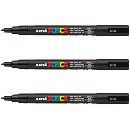 SET DE 3 MARQUEURS POINTE FINE PC3M NOIR POSCA pas cher