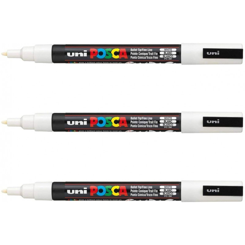 SET DE 3 MARQUEURS PC3M BLANC POSCA pas cher