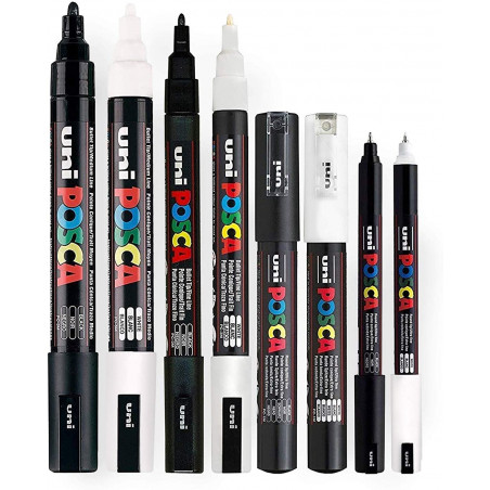 SET 8 MARQUEURS ASSORTIMENT PC-5M PC-3M PC-1MC PC-1MR POSCA pas cher