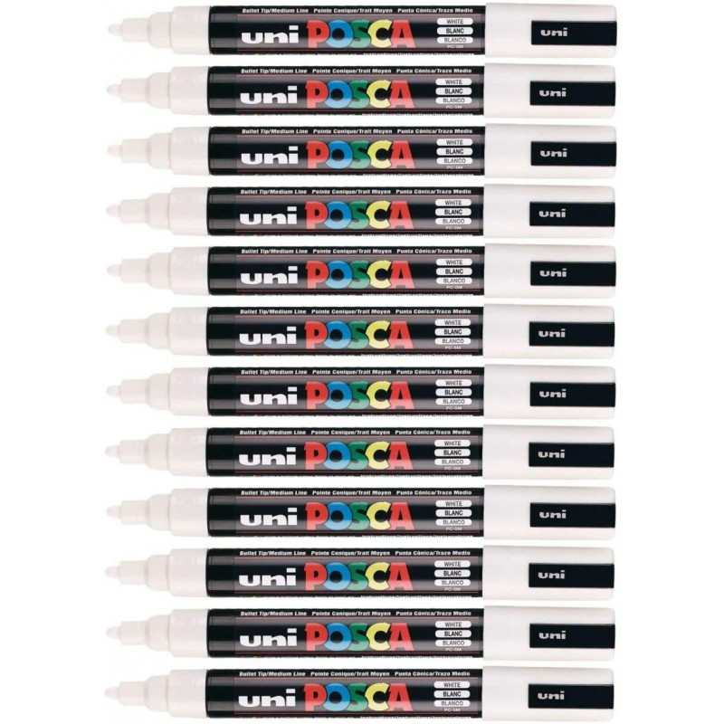 SET DE 12 MARQUEURS BLANC POINTE OGIVE PC-5M - POSCA pas cher