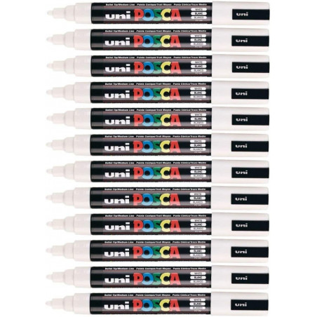 SET DE 12 MARQUEURS BLANC POINTE OGIVE PC-5M - POSCA pas cher