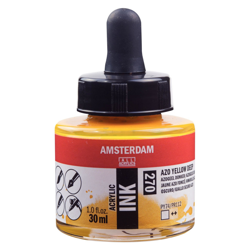 photo-Encre - Acrylique - Jaune Azo foncé - 270 - Amsterdam - Flacon 30ml - Beaux-arts