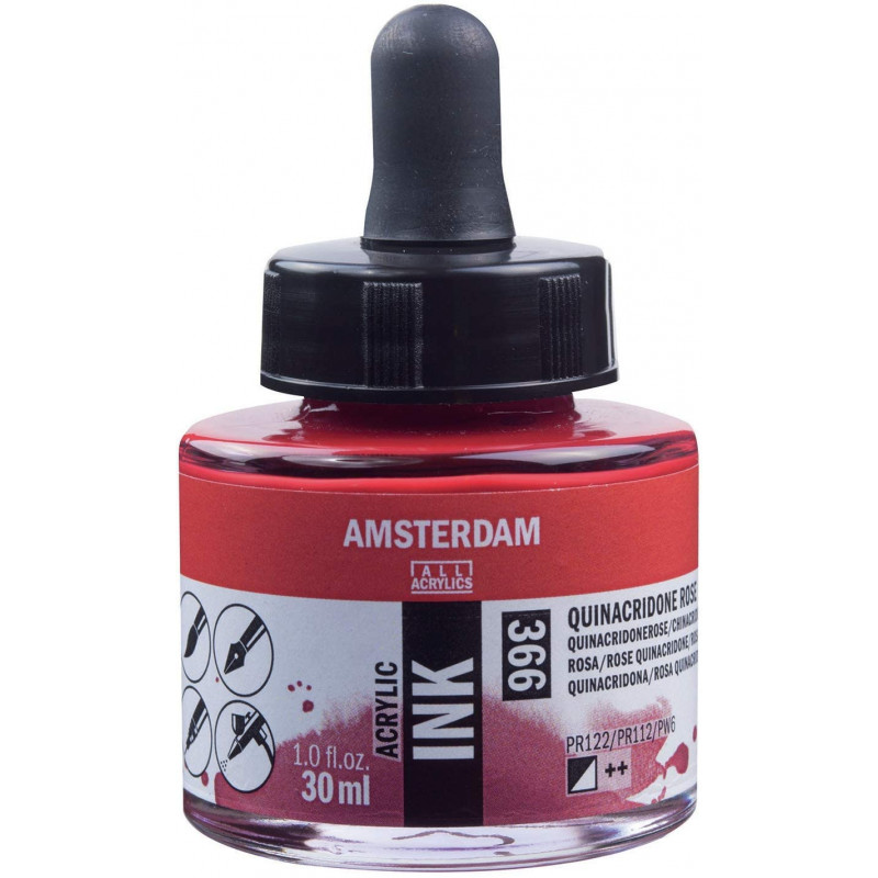 photo-Encre - Acrylique - Rose quinacridone - 366 - Amsterdam - Flacon 30ml - Beaux-arts