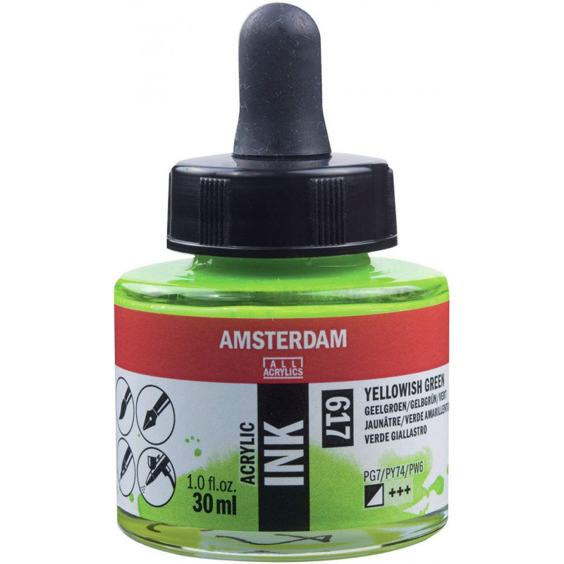 photo-Encre - Acrylique - Vert jaunâtre - 617 - Amsterdam - Flacon 30ml - Beaux-arts