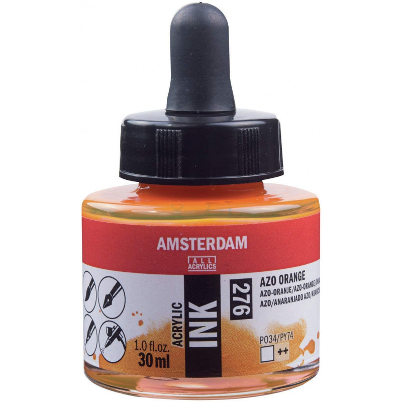 photo-Encre - Acrylique - Orange Azo - 276 - Amsterdam - Flacon 30ml - Beaux-arts