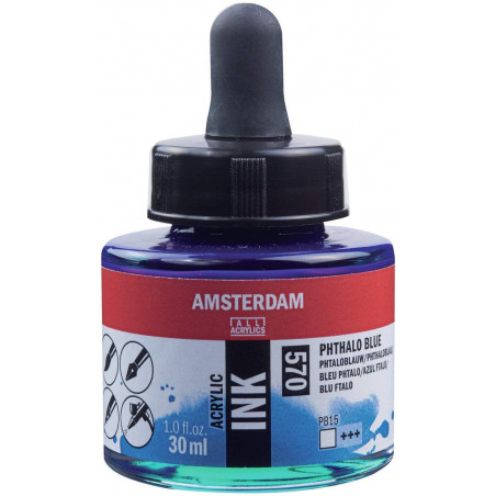 photo-Encre - Acrylique - Bleu phtalo - 570 - Amsterdam - Flacon 30ml - Beaux-arts