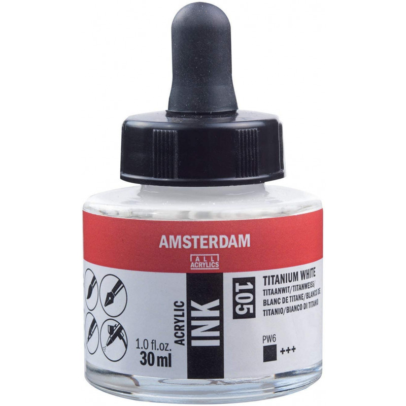 photo-Encre - Acrylique - Blanc de Titane - 105 - Amsterdam - Flacon 30ml - Beaux-arts