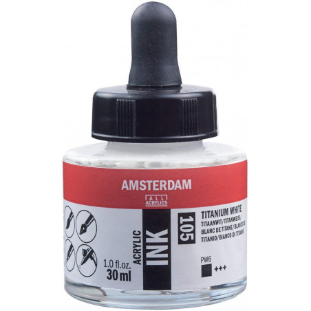 photo-Encre - Acrylique - Blanc de Titane - 105 - Amsterdam - Flacon 30ml - Beaux-arts