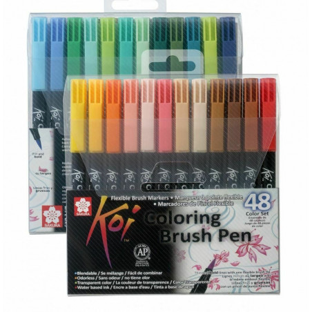 Lot de 48 stylos pinceaux koi coloring brush pen - Sakura | Surdiscount