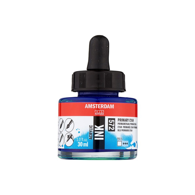 photo-Encre - Acrylique - Cyan primaire - 572 - Amsterdam - Flacon 30ml - Beaux-arts