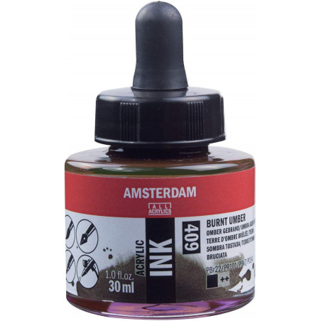 photo-Encre - Acrylique - Terre d'ombre brûlée - 409 - Amsterdam - Flacon 30ml - Beaux-arts