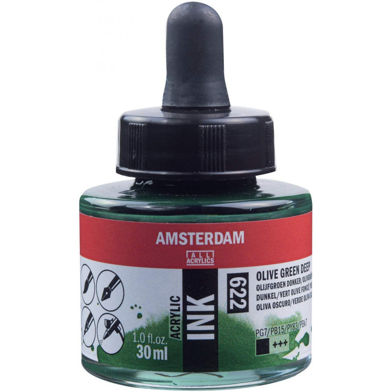 photo-Encre - Acrylique - Vert olive - 622 - Amsterdam - Flacon 30ml - Beaux-arts