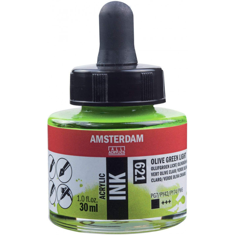 photo-Encre - Acrylique - Vert olive clair - 621 - Amsterdam - Flacon 30ml - Beaux-arts