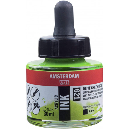 photo-Encre - Acrylique - Vert olive clair - 621 - Amsterdam - Flacon 30ml - Beaux-arts