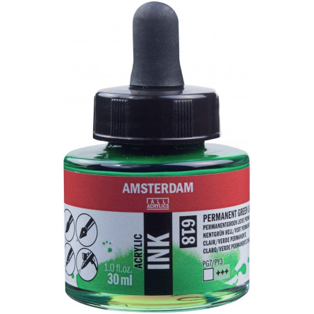 photo-Encre - Acrylique - Vert permanent clair - 618 - Amsterdam - Flacon 30ml - Beaux-arts