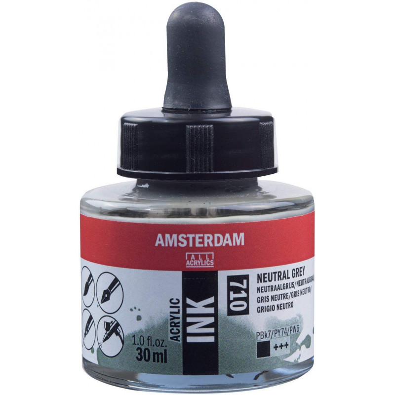 photo-Encre - Acrylique - Gris neutre - 710 - Amsterdam - Flacon 30ml - Beaux-arts