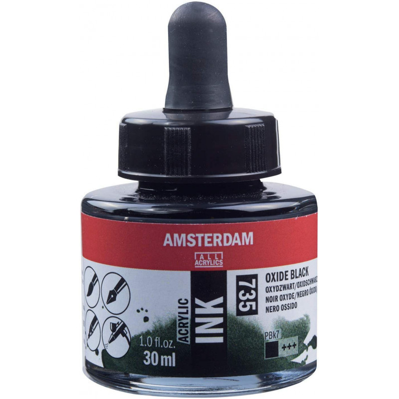photo-Encre - Acrylique - Noir oxyde - 735 - Amsterdam - Flacon 30ml - Beaux-arts