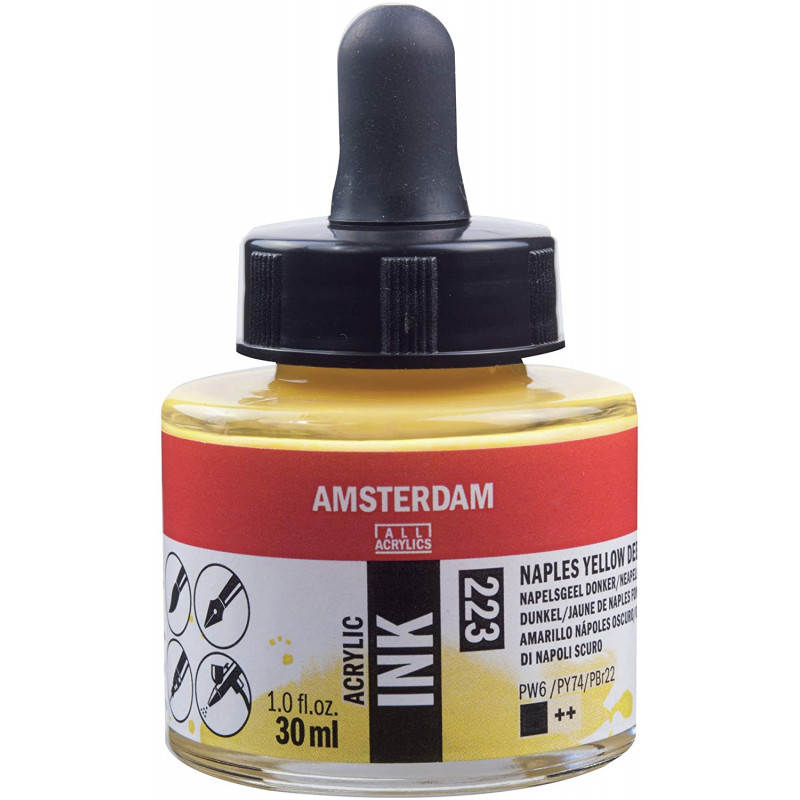photo-Encre - Acrylique - Jaune de Naples foncé - 223 - Amsterdam - Flacon 30ml - Beaux-arts