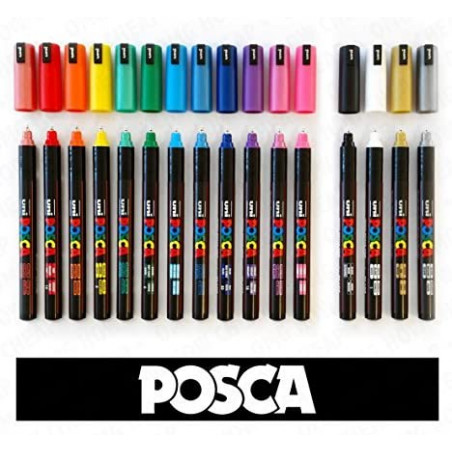 SET DE 16 MARQUEURS PC-1MR ASSORTIMENT POINTE EXTRA FINE POSCA pas cher