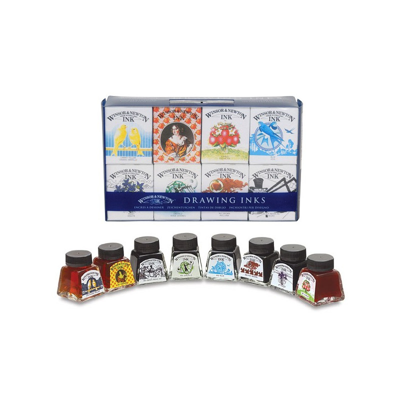Set de 8 flacons 14ml encre à dessiner - Winsor & Newton pas cher