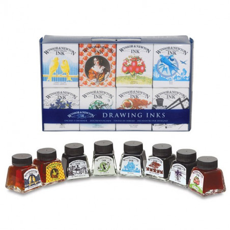 Set de 8 flacons 14ml encre à dessiner - Winsor & Newton pas cher