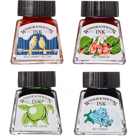 Set de 4 flacons 14ml encre à dessiner - Winsor & Newton pas cher