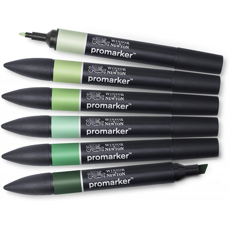 Lot de 6 Feutres Promarker - tons verts - Winsor et Newton | Surdiscount