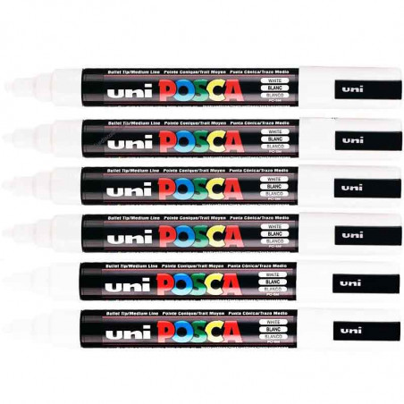 Lot de 6 marqueurs posca blanc pointe moyenne de 1,8 - 2,5mm pas cher