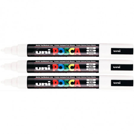 Lot de 3 marqueurs pointe moyenne Posca blanc 2,5mm pas cher