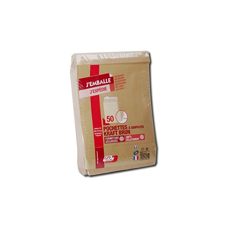 photo-Enveloppes - Kraft - 260x330mm - Autocollante - Soufflet - Paquet de 50 - GPV