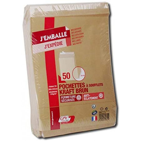 photo-Enveloppes - Kraft - 260x330mm - Autocollante - Soufflet - Paquet de 50 - GPV