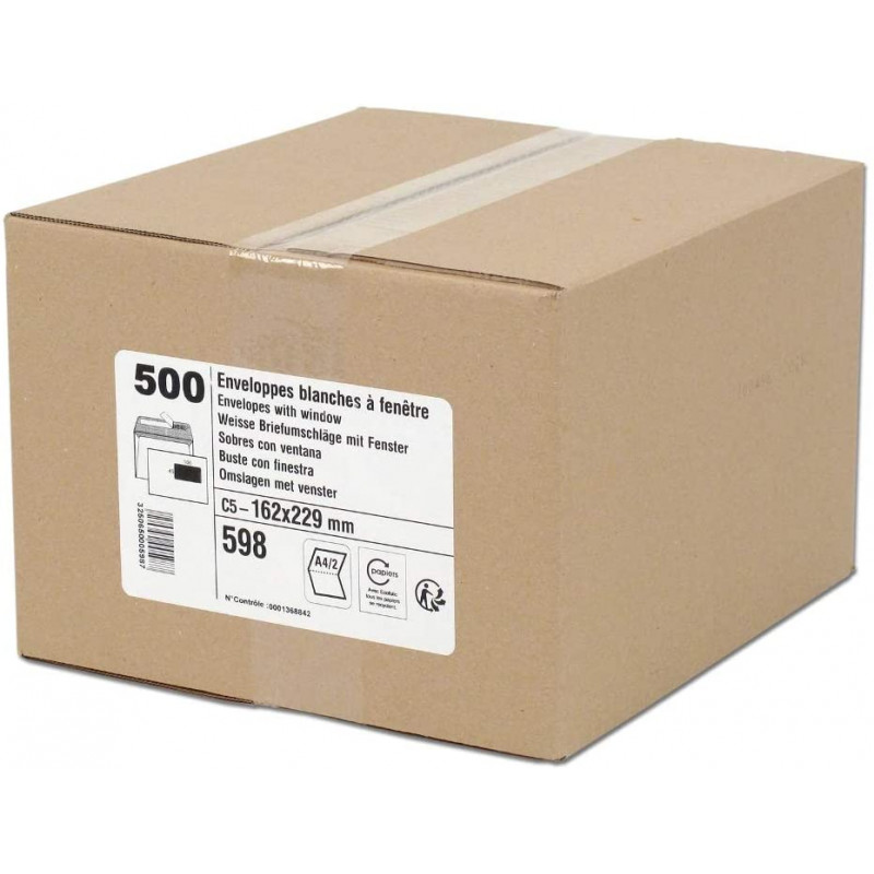 Lot De 500 Enveloppes Blanches C5 - Format 162x229 Mm, 80g Avec Bande De Protection - Neuf, Marque GPV