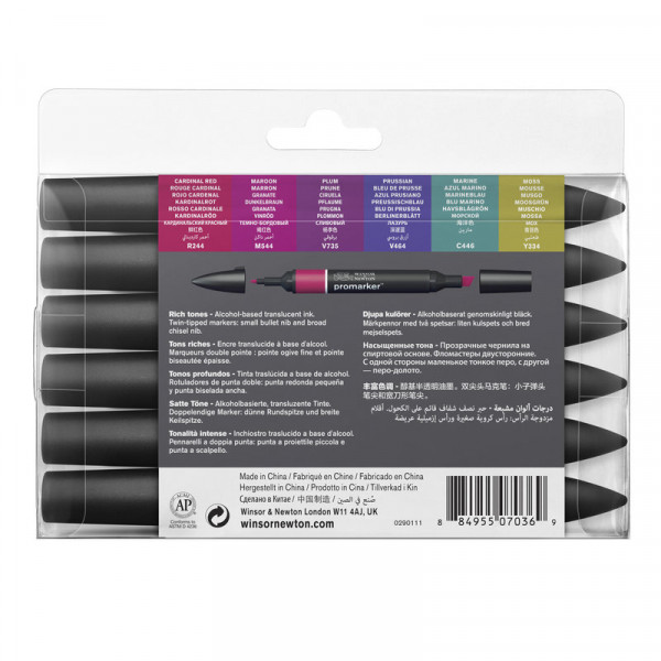promarker-lot-6-tons-riches-feutre-double-pointe-fine-point-large-winsor-et-newton