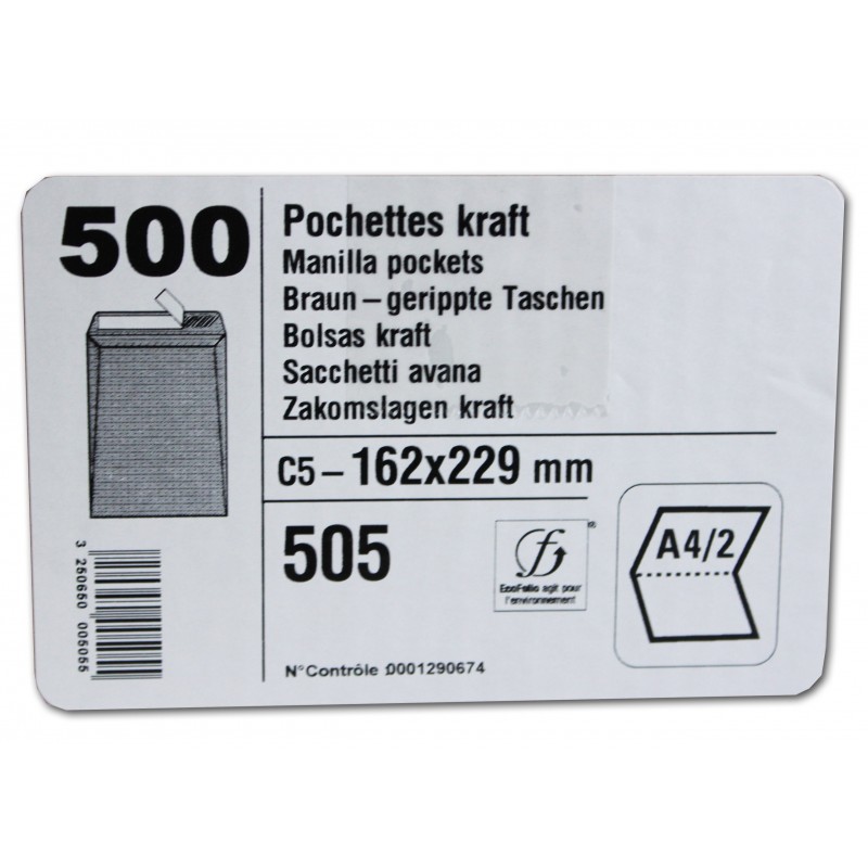 500 Enveloppes - Kraft Brun - C5 - 162X229Mm - Auto-Adhésive - Gpv 505 | Surdiscount