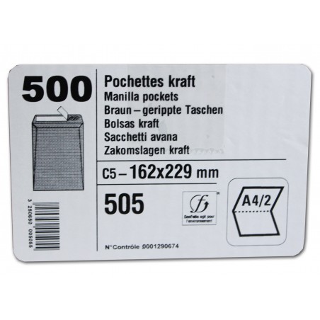 500 Enveloppes - Kraft Brun - C5 - 162X229Mm - Auto-Adhésive - Gpv 505 | Surdiscount