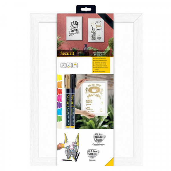 Tableau Mural Ardoise Blanc/Bois 60X40 cm - Securit pas cher