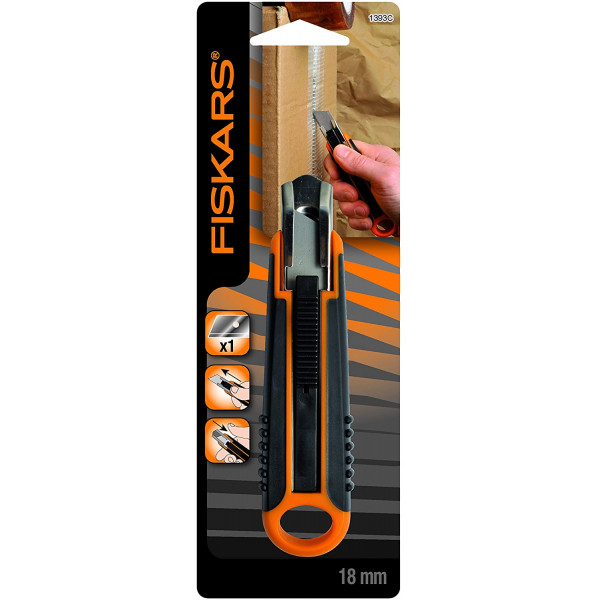 Cutter de sécurité Fiskars 18mm noir et orange | Surdiscount