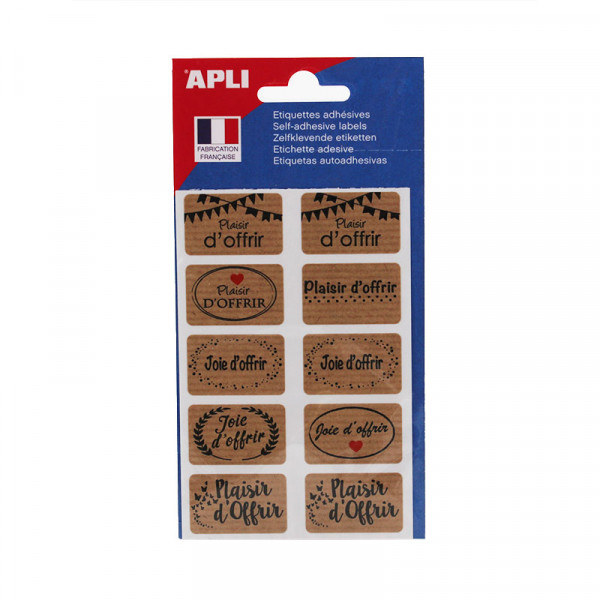 photo-Etiquettes - Plaisir d'offrir - Kraft - 20 x 32 mm - Cadeau - Bouquet de fleur - Apli