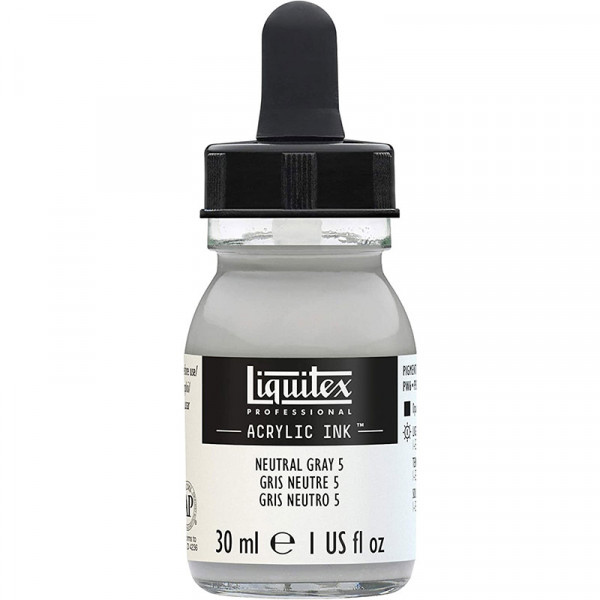photo-Encre - Acrylique - Gris neutre 5 - 599 - Liquitex - Flacon 30ml - Beaux-arts