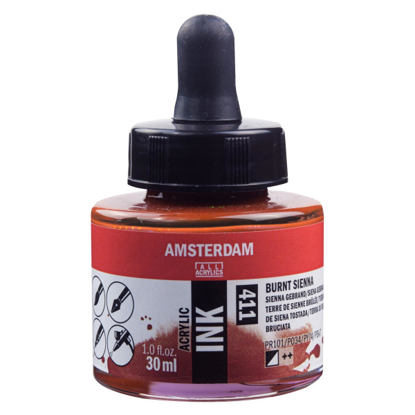 photo-Encre - Acrylique - Terre de Sienne brûlée - 411 - Amsterdam - Flacon 30ml - Beaux-arts