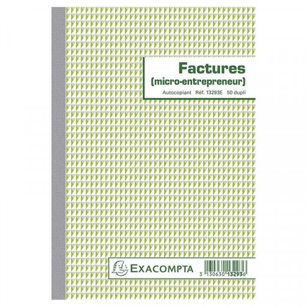 photo-Facturier - Micro-entrepreneur - A5 - 50 feuilles - Sans TVA - Exacompta - 13293E