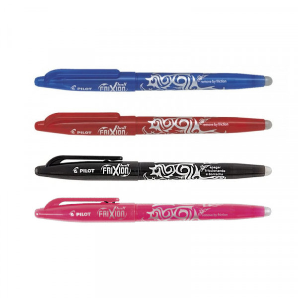 Lot de 4 stylos FriXion Ball pointe moyenne 0.7mm bleu rouge noir rose Pilot