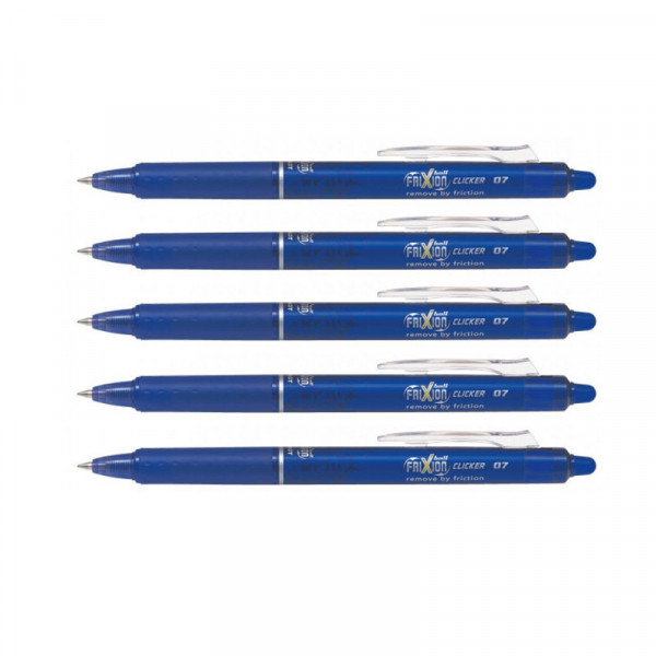 Lot de 5 stylos FriXion Ball Clicker pointe moyenne 0.7mm bleu Pilot