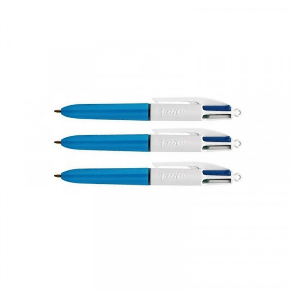 Lot de 3 stylos 4 couleurs BIC Pointe Moyenne Format mini corps bleu